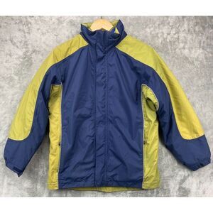 Lands' End Men's Jacket L Blue Full Zip Hidden Hood‎ Removable Liner Pockets